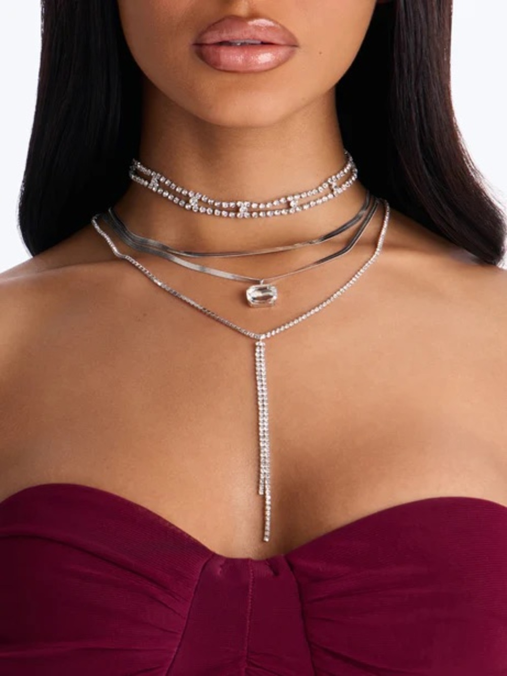 Get Better Rhinestone Layered Lariat Chain Necklace NEW 🏷️